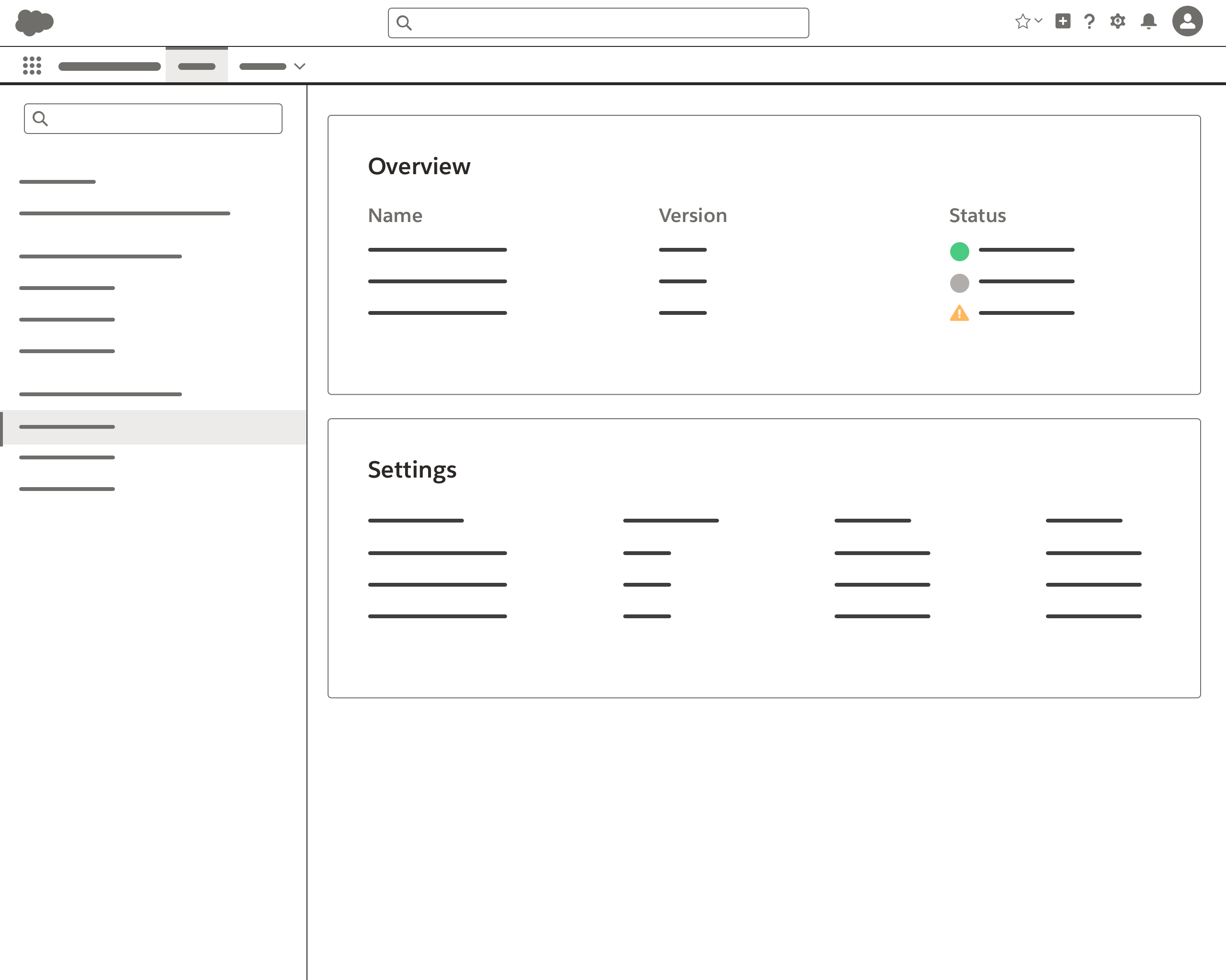 File Overview stenciled layout with global navigation bar, application navigation bar, lefthand tools panel and search box, and detailed results on the right.