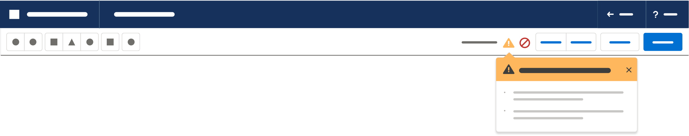Warning popover variant with a yellow Waning icon and a popover with a yellow banner.
